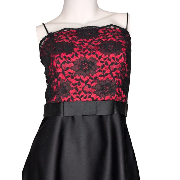 VTG Satin Lace Evening Gown Small Square Neck Bow Whimsigoth Fairy Grunge Y2K - Picture 3 of 4